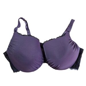 Ashley Graham Deep Purple Bra With Black Lace Size 40G